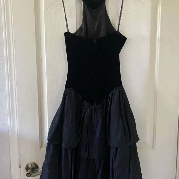 Vintage Black Halter Dress With Flower Detail - Picture 2 of 10